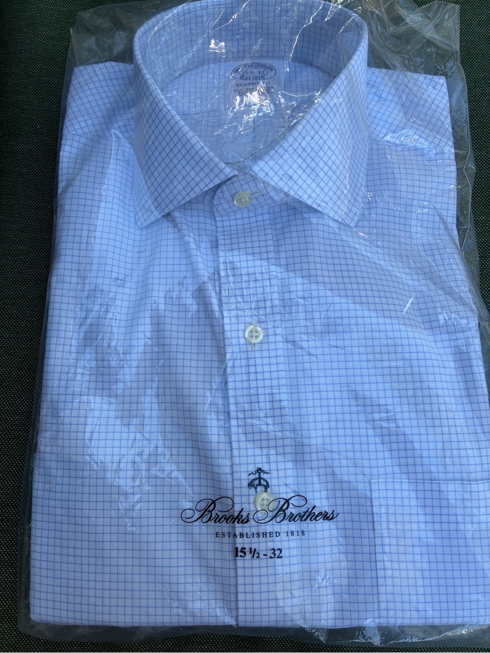 NWT Brooks Brothers men's blue window pane check dress shirt 15.5/32 (M)